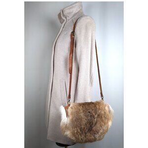 Vintage Patricia Nash Brown Leather & Rabbit Fur Saddle Bag Purse Crossbody